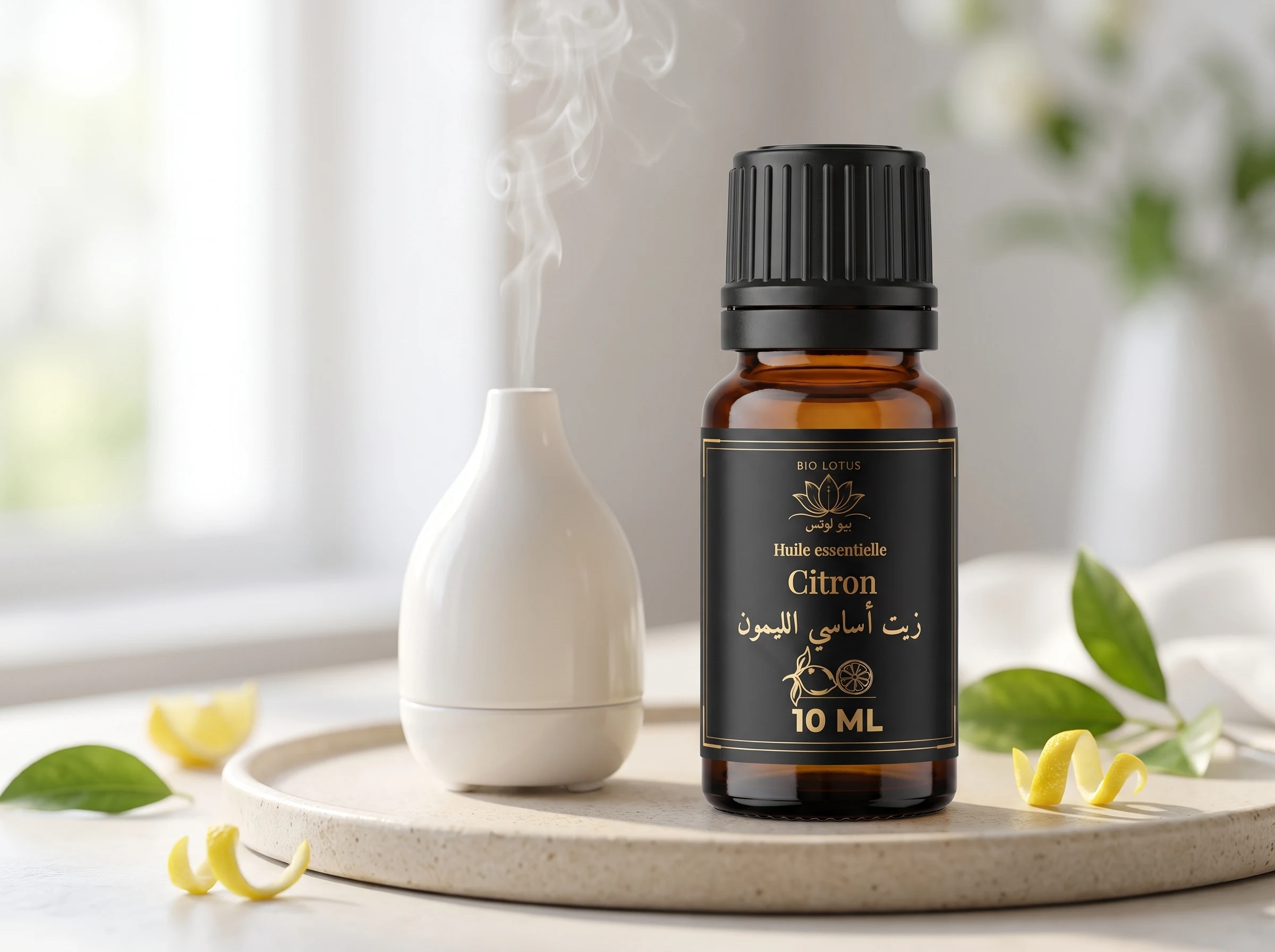 Diffusion d'huile essentielle de citron pour une atmosphère fraîche et lumineuse