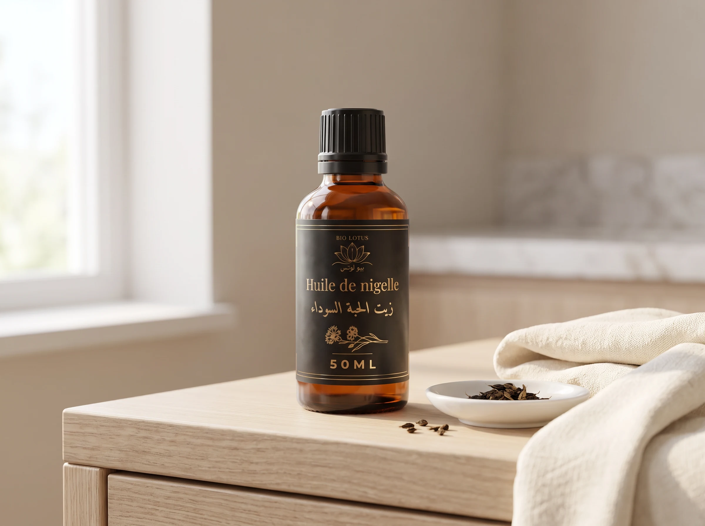 Huile de nigelle bienfaits pour le rituel peau et corps Bio Lotus