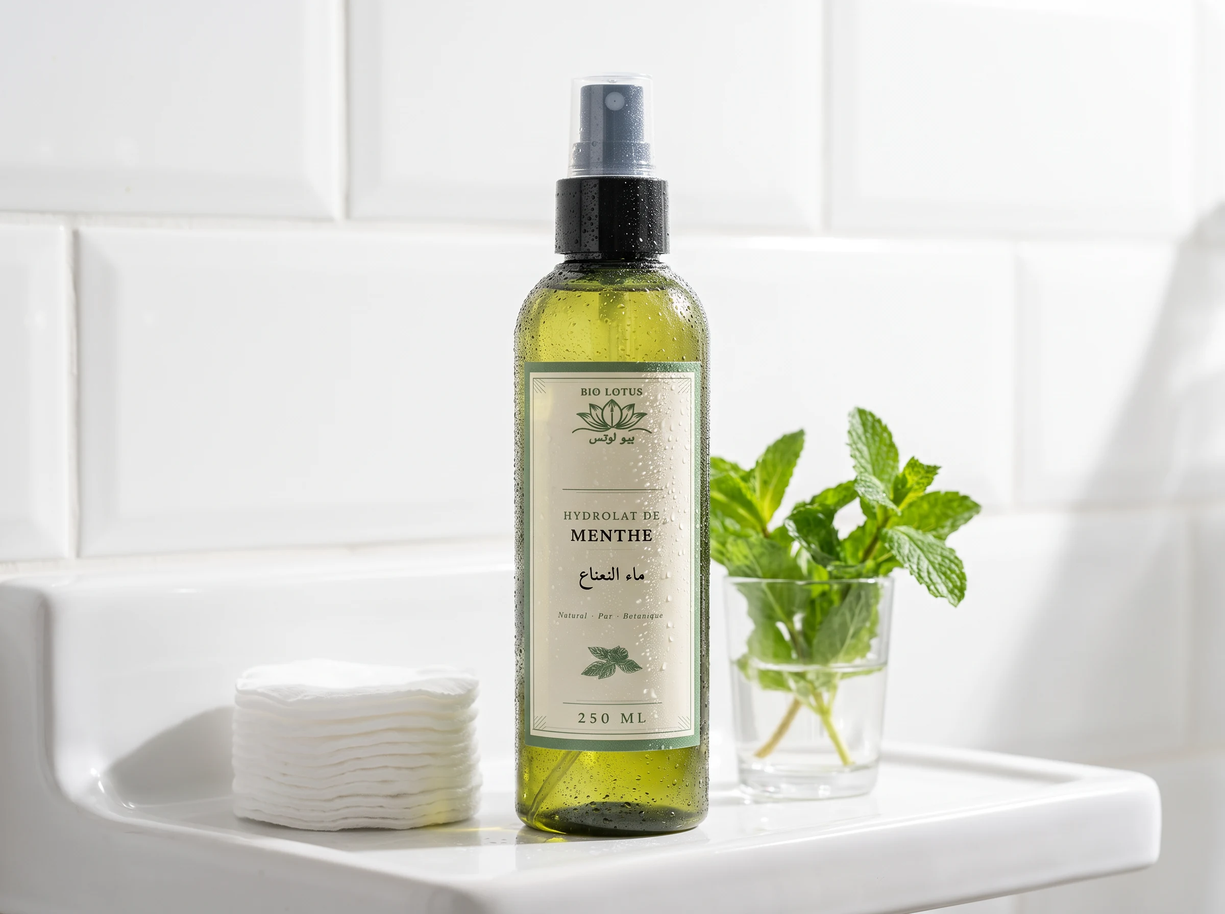 Toner visage à l'hydrolat de menthe naturel Tunisie en routine quotidienne