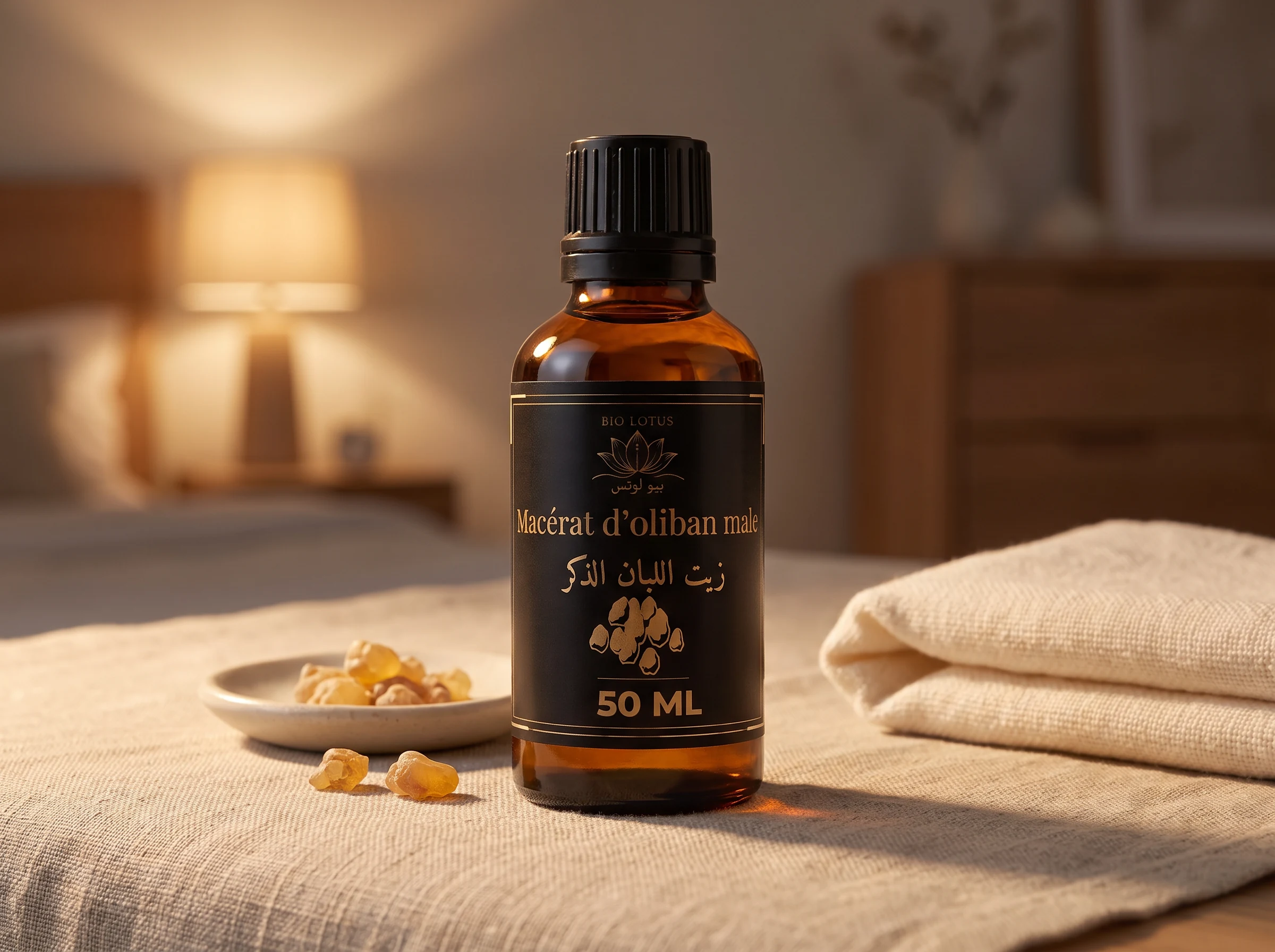 Rituel du soir avec le macérat d'oliban Bio Lotus, soin visage peaux matures