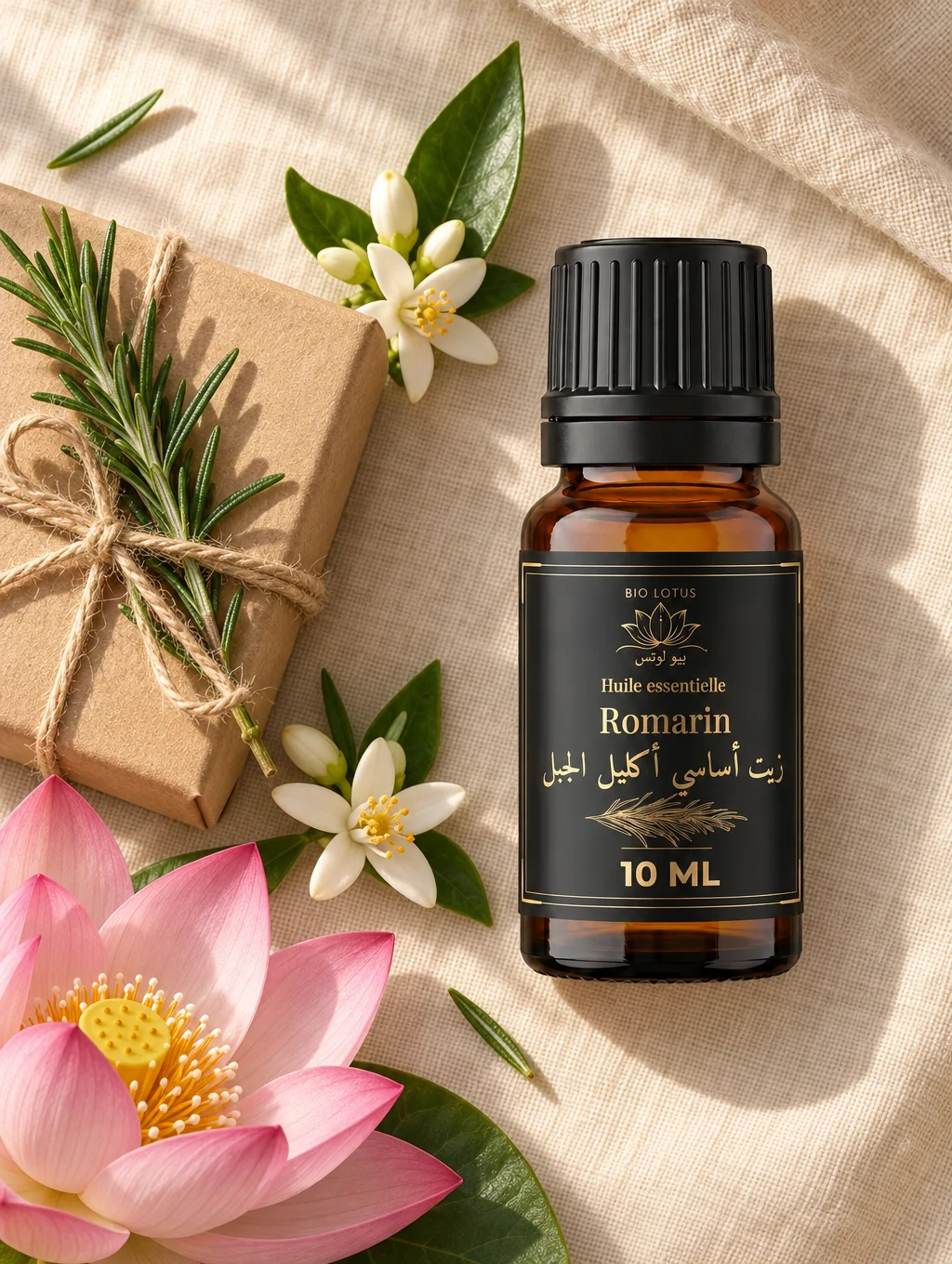 Livraison Tunisie : colis Bio Lotus avec huile de romarin et fleur de lotus